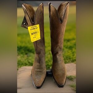 OLD WEST Women’s  Distressed Brown Leather Snip Toe Cowboy Boots Sz 9B NEW